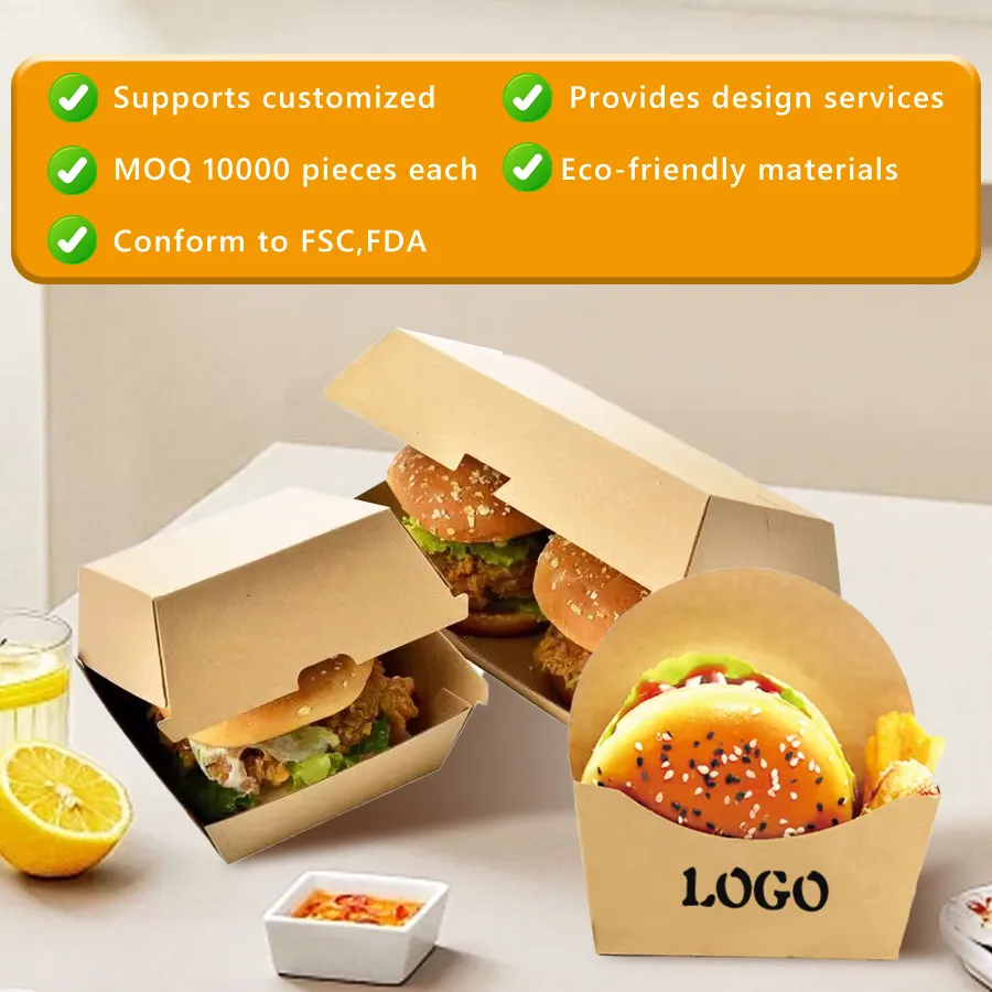 Custom High Quality Flute Corrugated Snack Fast Food Packaging Box Regular Size Food Container Hot Dog Burger Box