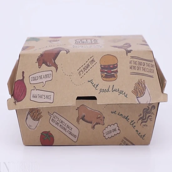 Waterproof and Oilproof Corrugated Burger Box Kraft Burger Meal Boxes New Design Burger Box