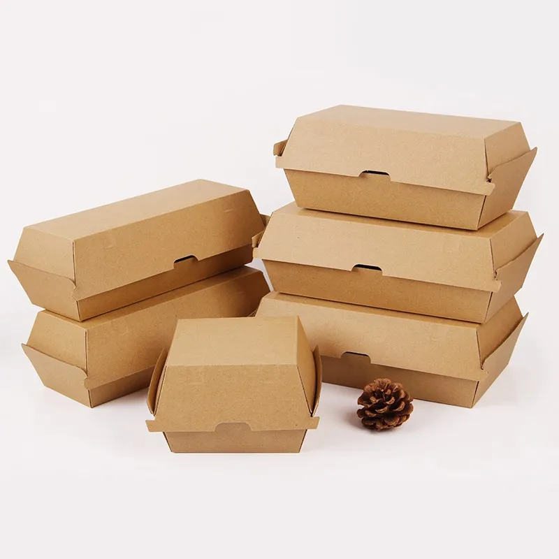 Wholesale Biodegradable Paper Box for Burger Clamshell Burger Box Disposable Custom Kraft Boxes for Burger