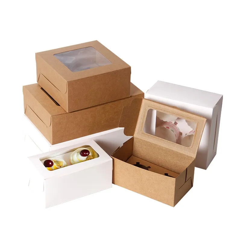 Biodegradable Customized Size Cake Paper Boxes Cup Cake Box with Window for Baking Cake Shop Box