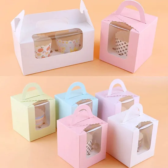 Wholesale Cheap High Quality Recyclable Exquisite Design Personality Cute Kraft Paper Cake Box with Handle and Window