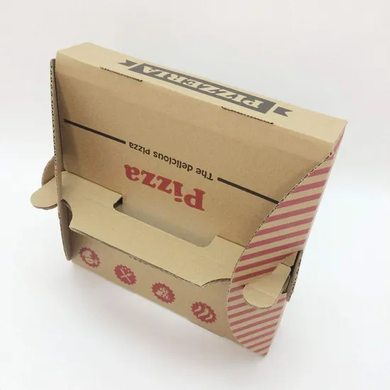 Wholesale Custom Logo Biodegradable 12 Inch Kraft Paper Corrugated Paper Pizza Box with Handle