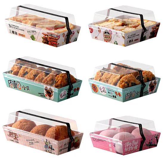 Wholesale Custom Food Grade Kraft Sandwich Packaging Box with Clear Pet Lid Sandwich Wrapping Box
