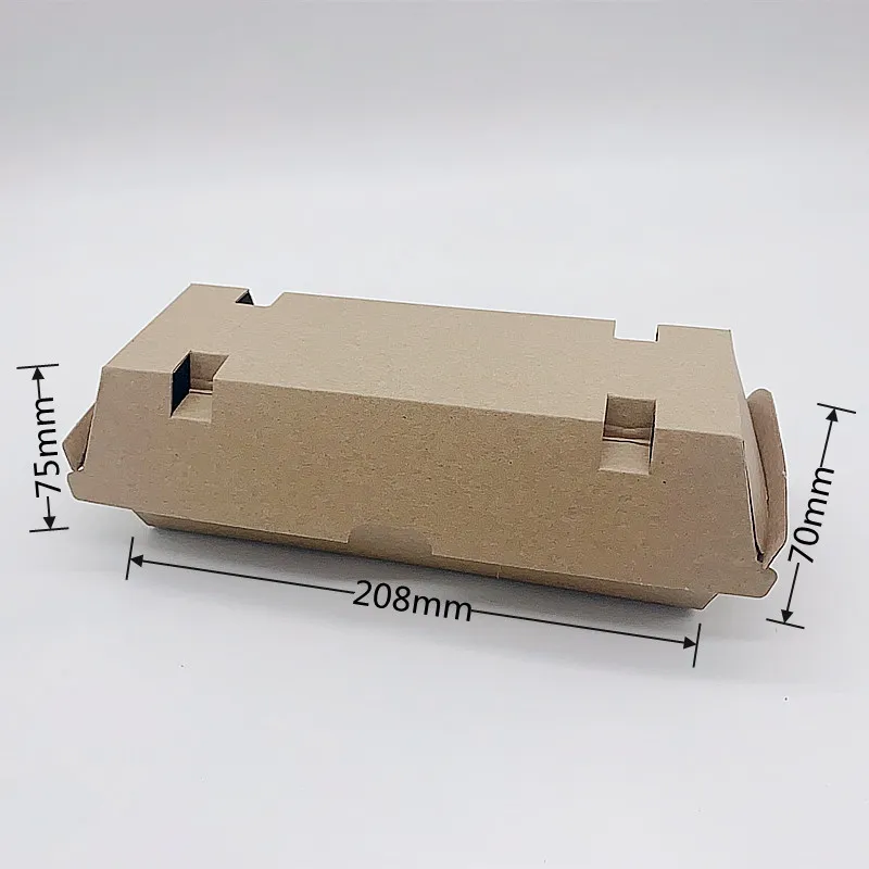 6inch Custom Logo Food Grade Disposable Fast Food Packaging Kraft Paper Hamburger Clamshell Burgerbox Wholesale