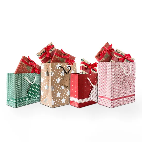 Factory Wholesale Custom Print Luxury Degradable Packaging Shopping Christmas Gift Kraft Cardboard Paper Bag with Handle