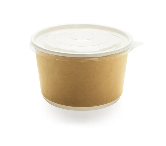 Factory Wholesale Food Grade Safety Eco-Friendly Customized Printing Kraft Paper Salad Packing Bowl PE Coating Soup Cup with Pet Lid
