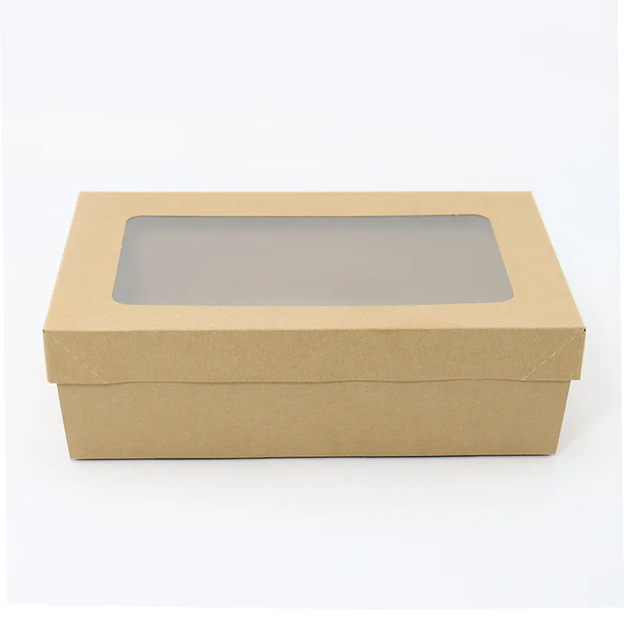 Factory Cheap Wholesale Custom Food Grade Disposable Eco-Friendly Degradable Eco-Friendly Kraft Paper Package Cake Snack Lunch Box with Transparent Window