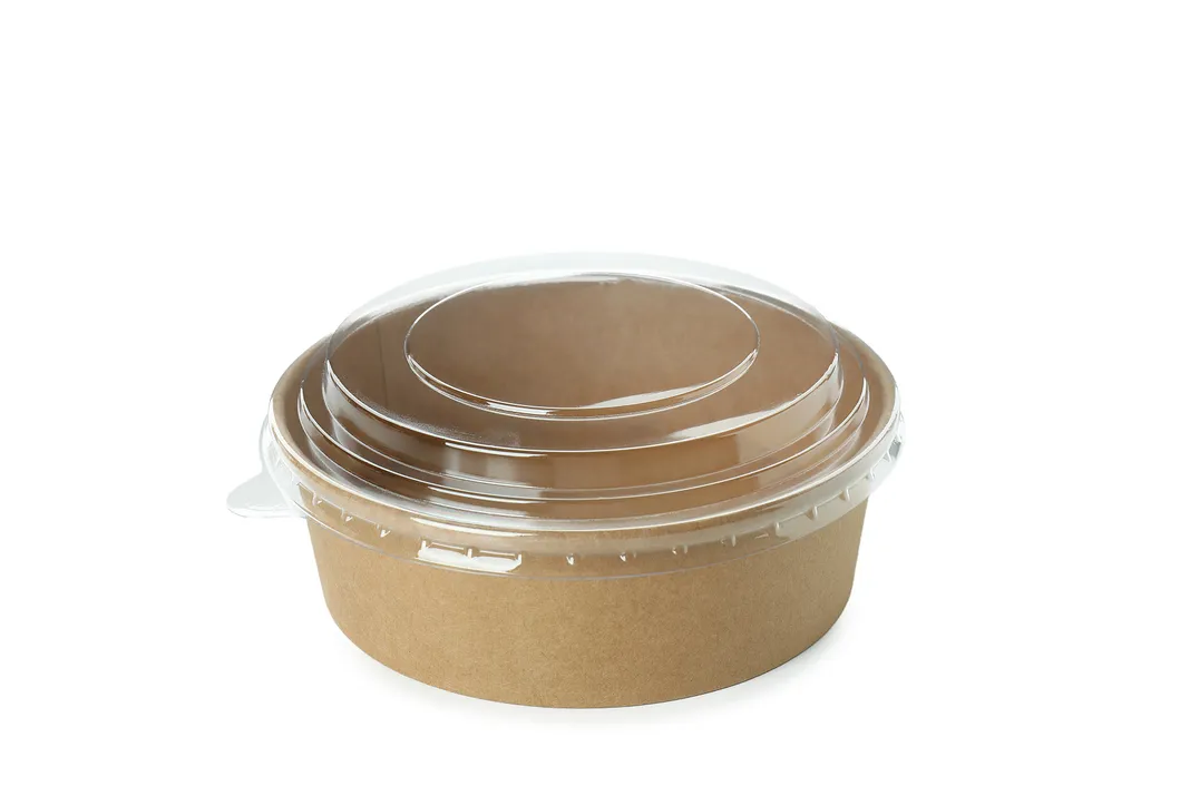 Custom Printing Disposable Biodegradable Gold Foil Kraft Paper Transparent Lid Takeaway Salad Container Eco-Friendly Biodegradable Food Packaging Paper Bowl