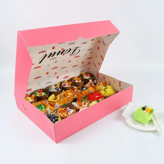 Custom Printed Folding Cardboard Paper Bakery to Go Takeaway Packaging Birthday Cakeboxes with Window and Handle