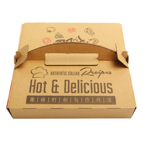Factory Customized Portable Food Grade Safe Personalized Disposable Wholesale Printing Corrugated Kraft Paper Pizza Box with Handle
