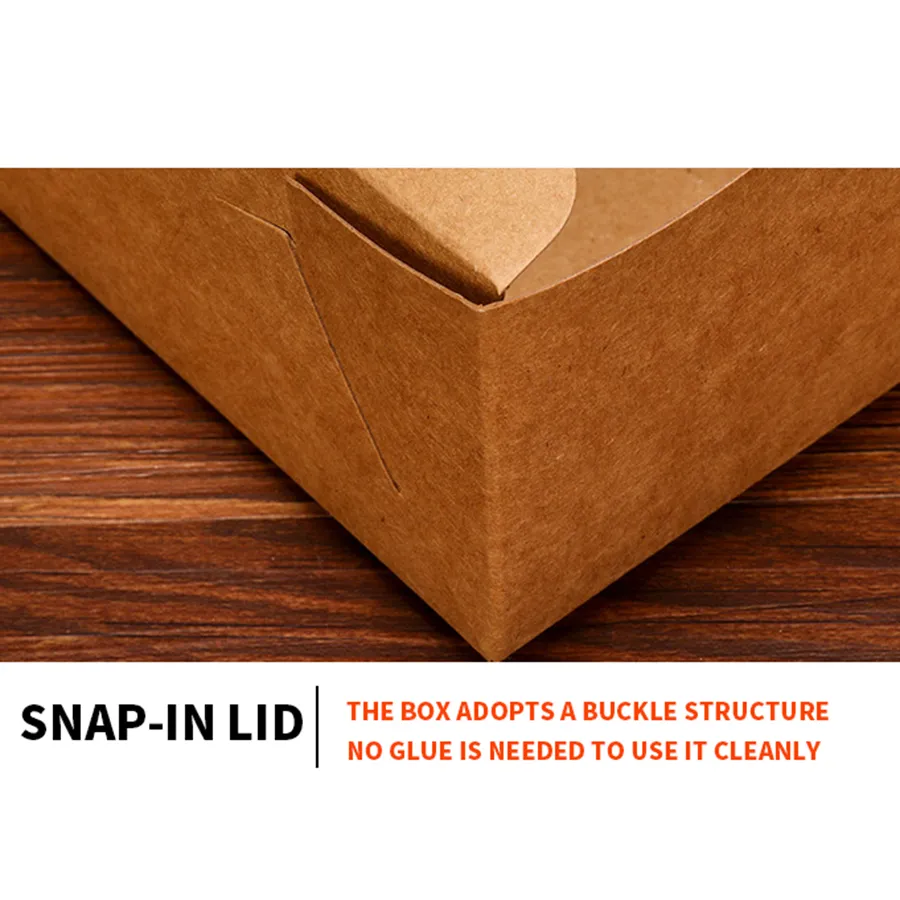 Disposable Eco-Friendly Rectangle Kraft Paper Bow Lunch Box with Lid