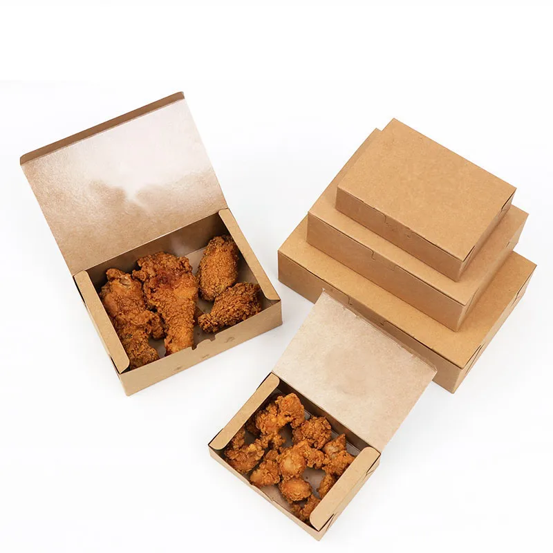 Disposable Eco-Friendly Rectangle Kraft Paper Bow Lunch Box with Lid