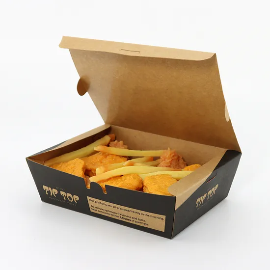 Customized Logo Food Grade Takeaway Sushi Fried Chicken Chips Burger Container Eco-Friendly Disposable Cardboard Kraft Paper Food Box