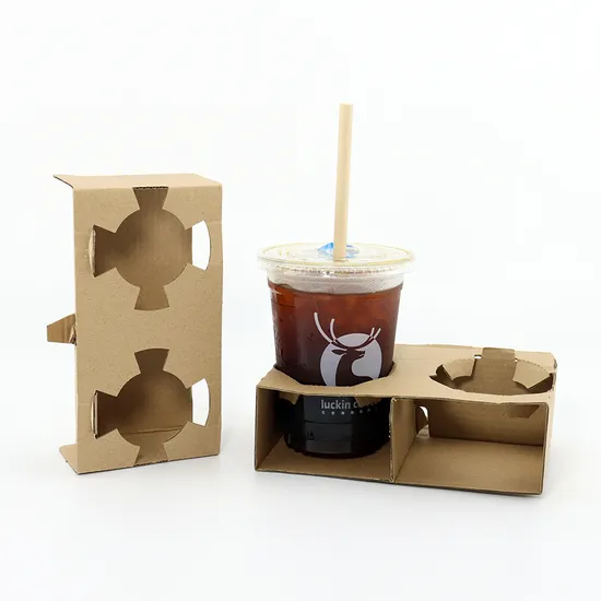 Biodegradable Solid Cardboard Paper Cup Holder in 1-Cell 2-Cell and 4-Cell Coffee Cup Carriers