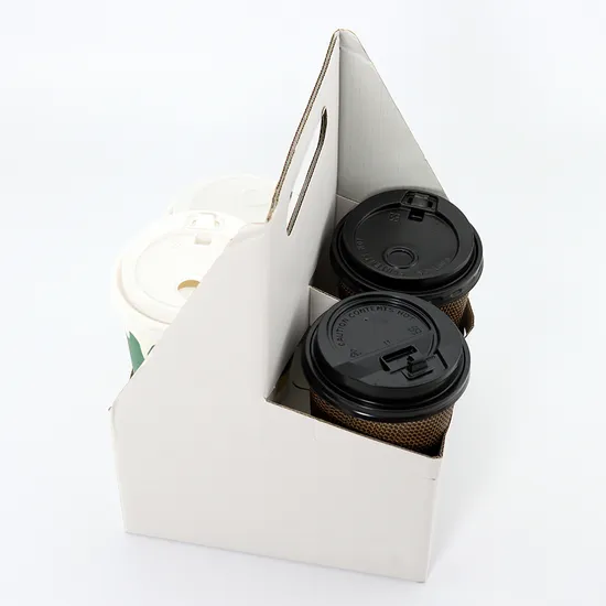 1/2 Disposable Custom Logo Printed Paper Coffee Cup Carrier with Handle