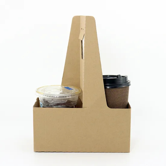 Eco-Friendly 2 4 Cups Portable Kraft Cardboard Corrugated Paper Drinks Cup Carrier Holder for Tea Coffeebeverage Takeout