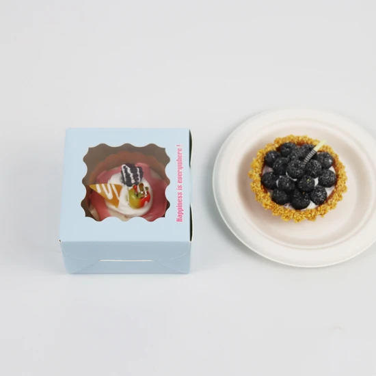 Cheap Customized Printed Logo Size Food Grade Paper Doughnut Wholesale Disposable Bakery Packaging Macaron Cake Card Box with Portable Handle and Clear Window