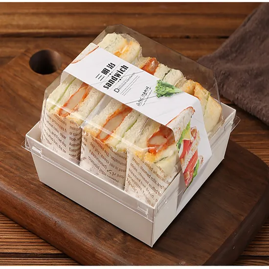 Wholesale Customized Printing Transparent Window Eco-Friendly Food Grade Cardboard Toast Wedge Container Paper Sandwich Sushi Cake Box
