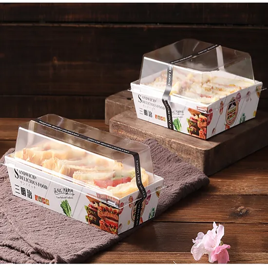 Factory Wholesale Customized Printing Transparent Window Eco-Friendly Food Grade Cardboard Toast Wedge Container Paper Sandwich Sushi Cake Box with Clear Window