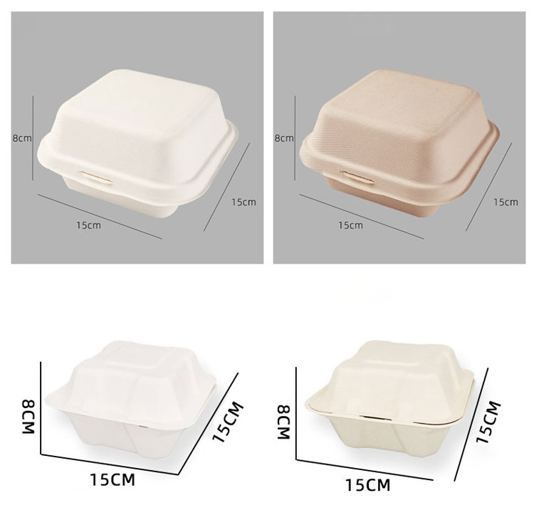Factory Wholesale Custom Printing Biodegradable Food Grade Disposable Takeaway Lunch Fries Hamburger Packaging Packing Bagasse Burger Box
