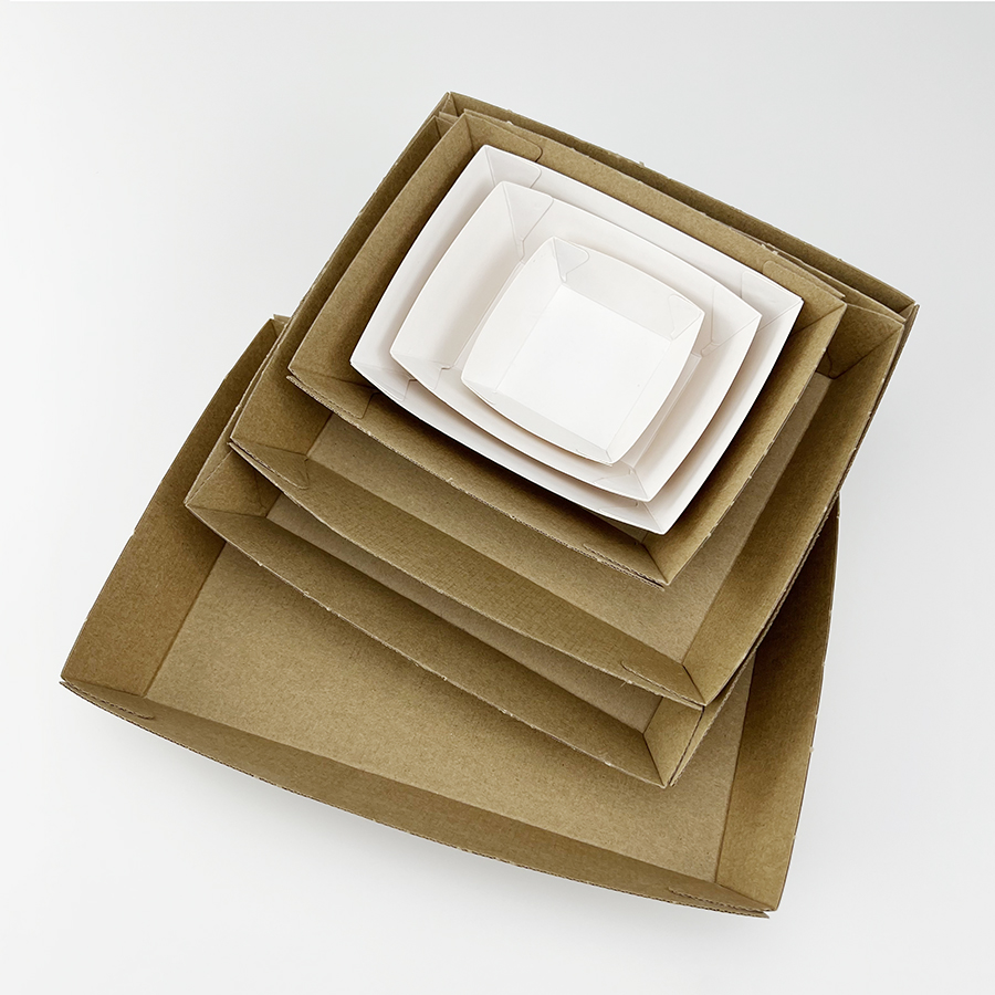 Custom Food Grade Safe Boat Boxes Disposable Fried Chicken Chip Snack Tray Food High Quality Customized Logo Lunch Kraft Card Tray