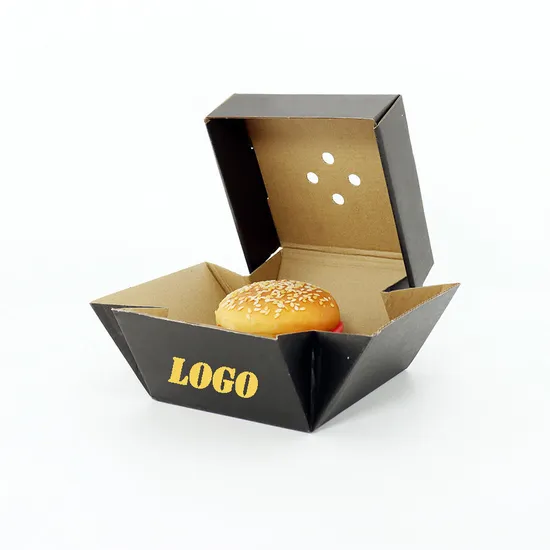 Custom Fast Food Packaging Burger Box Compostable Kraft Corrugate Paper Burger Hamburger Box