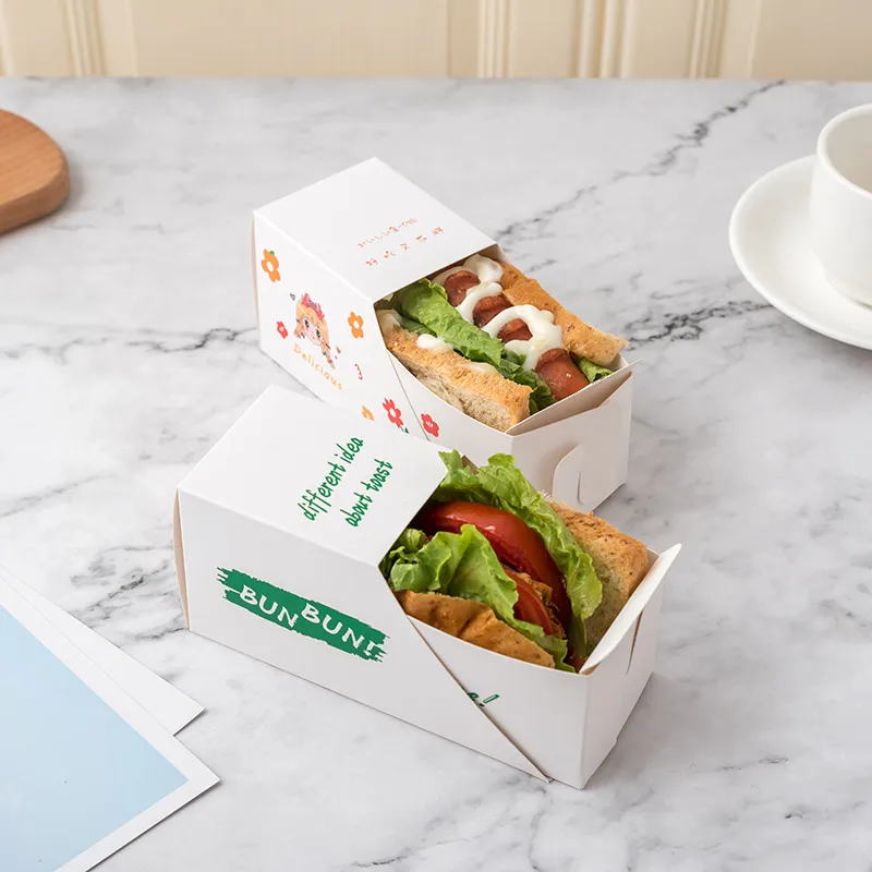 Eco-Friendly Custom Logo Printing Food Grade Portable Triangular Cardboard Sandwich Box