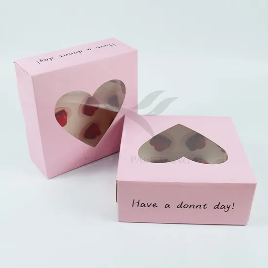 Factory Wholesale Cheap Personalized Luxury Heart-Shaped Window Customized Printed Food Grade Disposable Packaging Macaron Cake Doughnut Sweet Cardboard Box