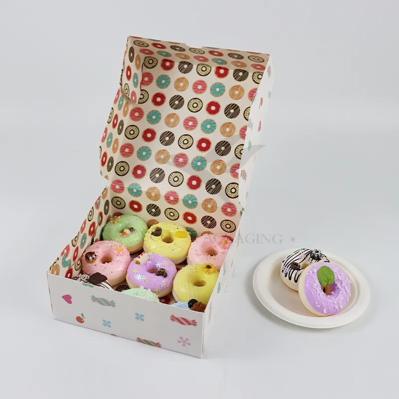 Factory Wholesale Affordable Personalized Luxury Customized Printed Logo Size Food Grade Disposable Bakery Packaging Macaron Cake Doughnut Cardboard Paper Box