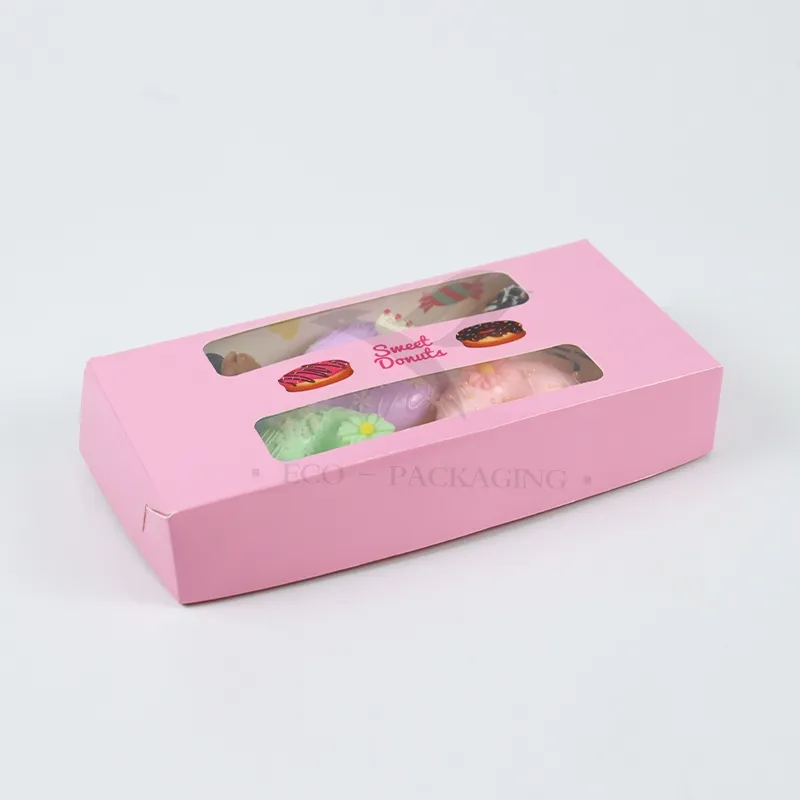 Factory Wholesale Cheap Personalized Luxury Transparent Window Customized Printed Food Grade Disposable Packaging Macaron Cake Doughnut Sweet Cardboard Box