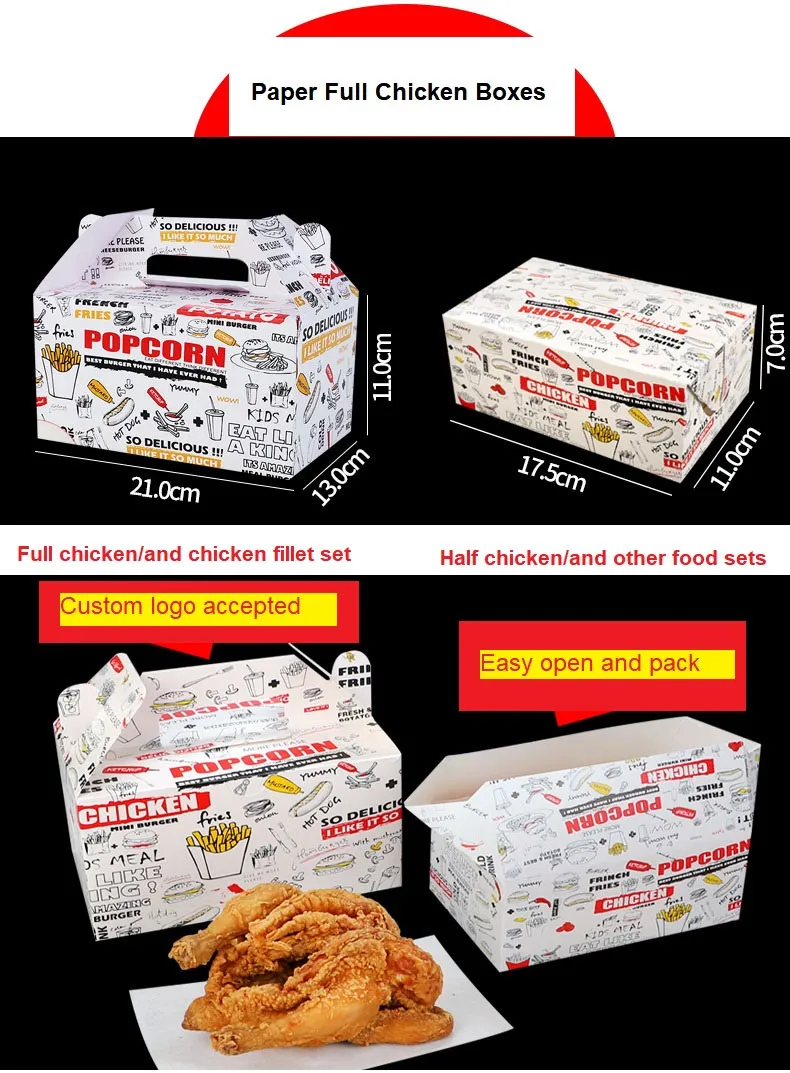 Korean Fried Chicken Box Custom Hamburger Fried Chicken Wing Paper Boxes Kraft Paper Box Take Away Boxes Fast Food Container