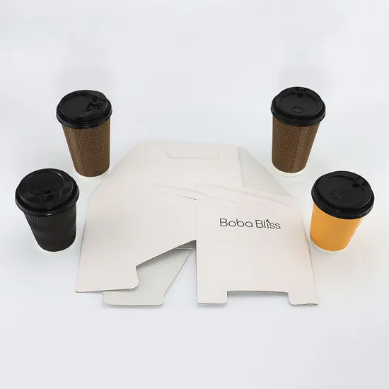 Custom Corrugated Take Away Hot Drink Coffee Tea Cup Holder Paper Cup Holder with Handle Coffee Carrier