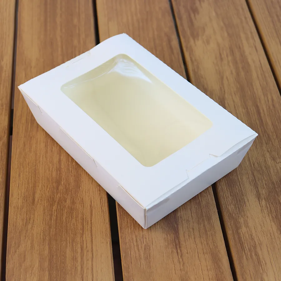 Kraft Rectangular Cake Lunch Container with Clear PP/Pet Lid Paper Food Packaging Takeout Box Lunch Box