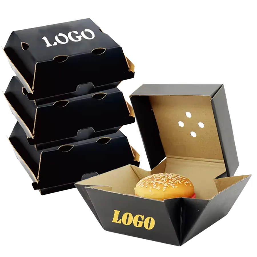 5inch Stock Factory Quality Colorful Printing Food Grade Container Hamburger Paper Boxes