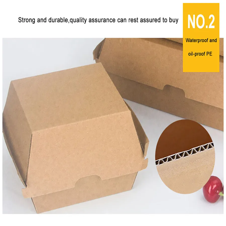New Design Biodegradable Paper Box for Burger Kraft Paper Burger Box Personalized Burger Box