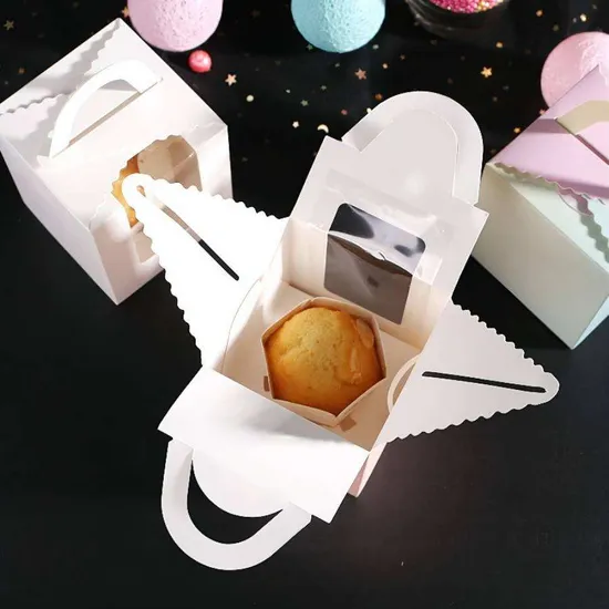 Cup Cake Box with Transparent Window White Cardboard Cake Box Colorful Paper Cake Box