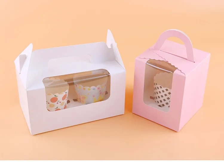 Cup Cake Box with Transparent Window White Cardboard Cake Box Colorful Paper Cake Box