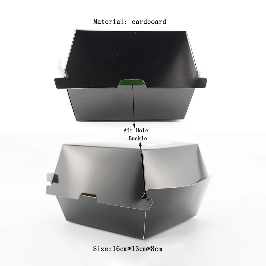 Custom Size Print Durable Food-Safe Paper Burger Packaging Boxes Recyclable Hamburger Container Box