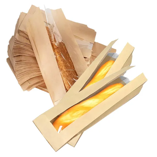 High Quality Oil-Proof Design Printed Wrapping Kraft Paper Custom Baked Toast Bread Bag with Transparent Plastic Window