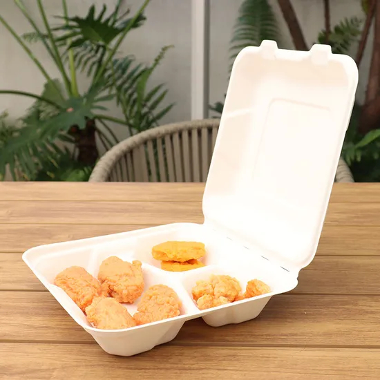 10*10*8.5 Natural or White Disposable Biodegradable Bagasse Paper Hamburger Box Food Packaging