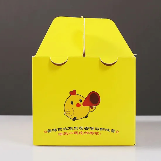 Customized Logo Printed Disposable Food Grade French Fries Chip Fried Chicken Cake Packaging Party Boxes with Handle