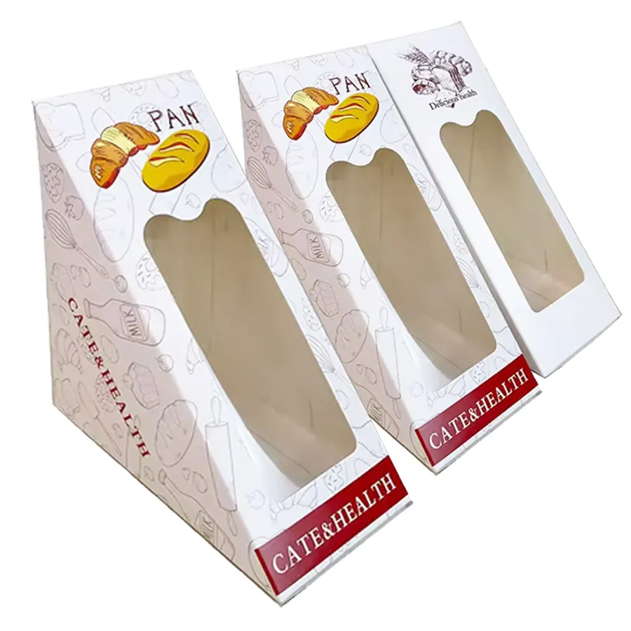 Packaging Boxes with Window Triangle Shape Disposable Paper Sandwich Packaging Box with Window