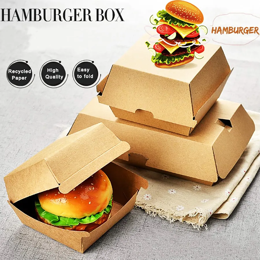 Disposable Biodegradable Burger Box Disposable Food Grade Custom Print Logo Burger Box