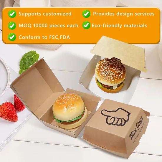 5inch Biodegradable Fries Hamburger Box Packaging Custom Print Packing Cardboard Paper Burger Box