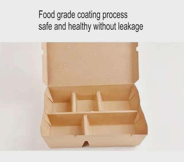 Disposable Take Away Package Snack Container Kraft Lunch Paper Box Restaurant Salad Box for Fast Food with Slots