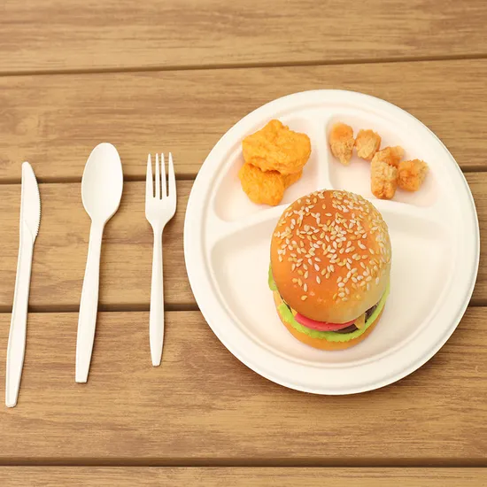 High Quality Food Grade Bagasse Cutlery Custom Packaging Bagasse Paper Plates