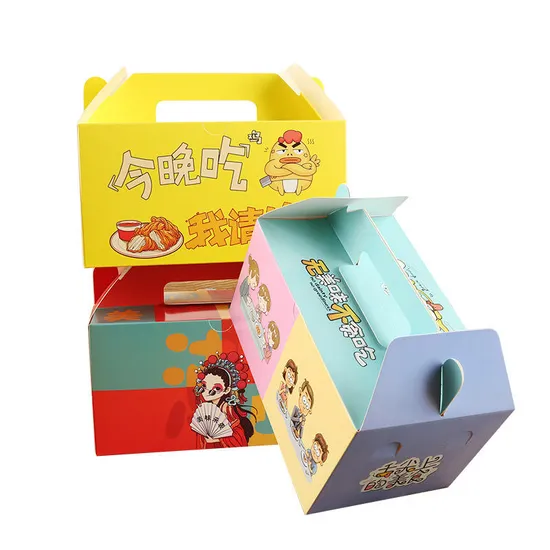 Biodegradable Coated Paper Fried Chicken Box Coated Paper Square Fried Chicken Box with Handle