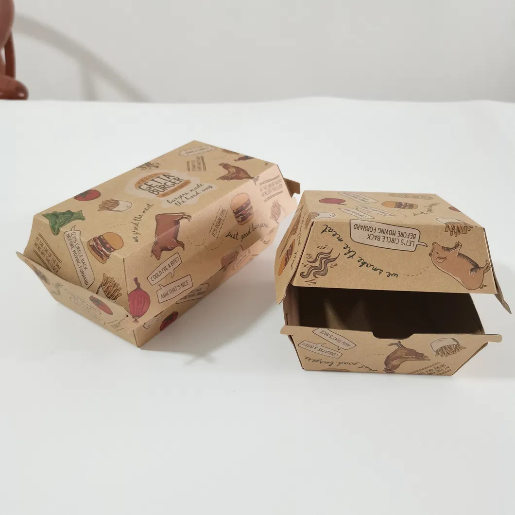 Waterproof and Oilproof Corrugated Burger Box Kraft Burger Meal Boxes New Design Burger Box