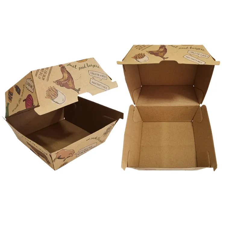 Customized Personalized Logo Brown Natural Color Food Grade Kraft Paper Box for Fried Chicken Fast Takeaway Food