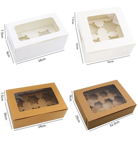 Biodegradable Customized Size Cake Paper Boxes Cup Cake Box with Window for Baking Cake Shop Box